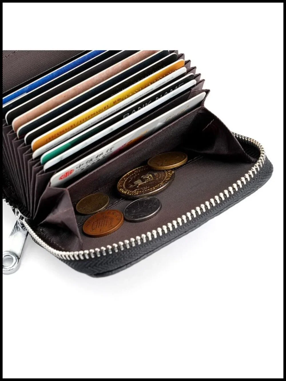 Genuine Leather RFID Credit Card Holder Wallet with Zipper, 20 Slots